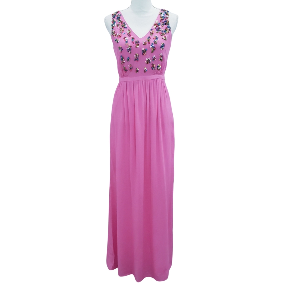 Anthropologie Shoshanna Pink Beaded Sleeves Maxi Dress Size 0 NWOT